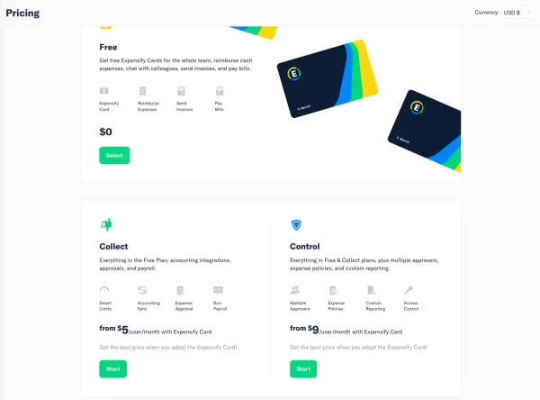 Expensify’s pricing page