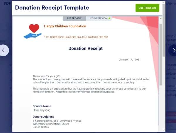 Jotform Donation Receipt Template