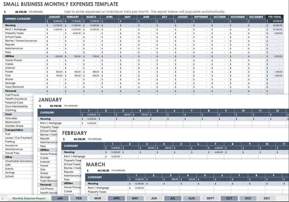 Smartsheet's free small business expense report template