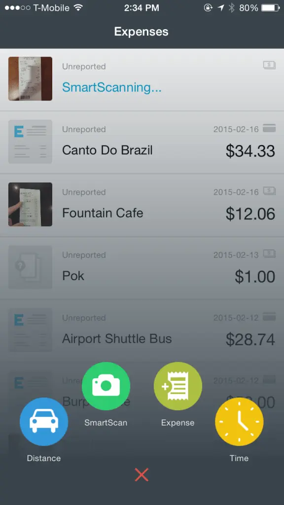 Expensify receipt scanning interface on a mobile device
