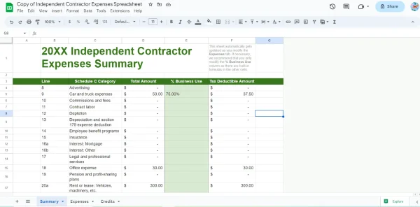 Independent contractor expenses spreadsheet from Spreadsheet Point.