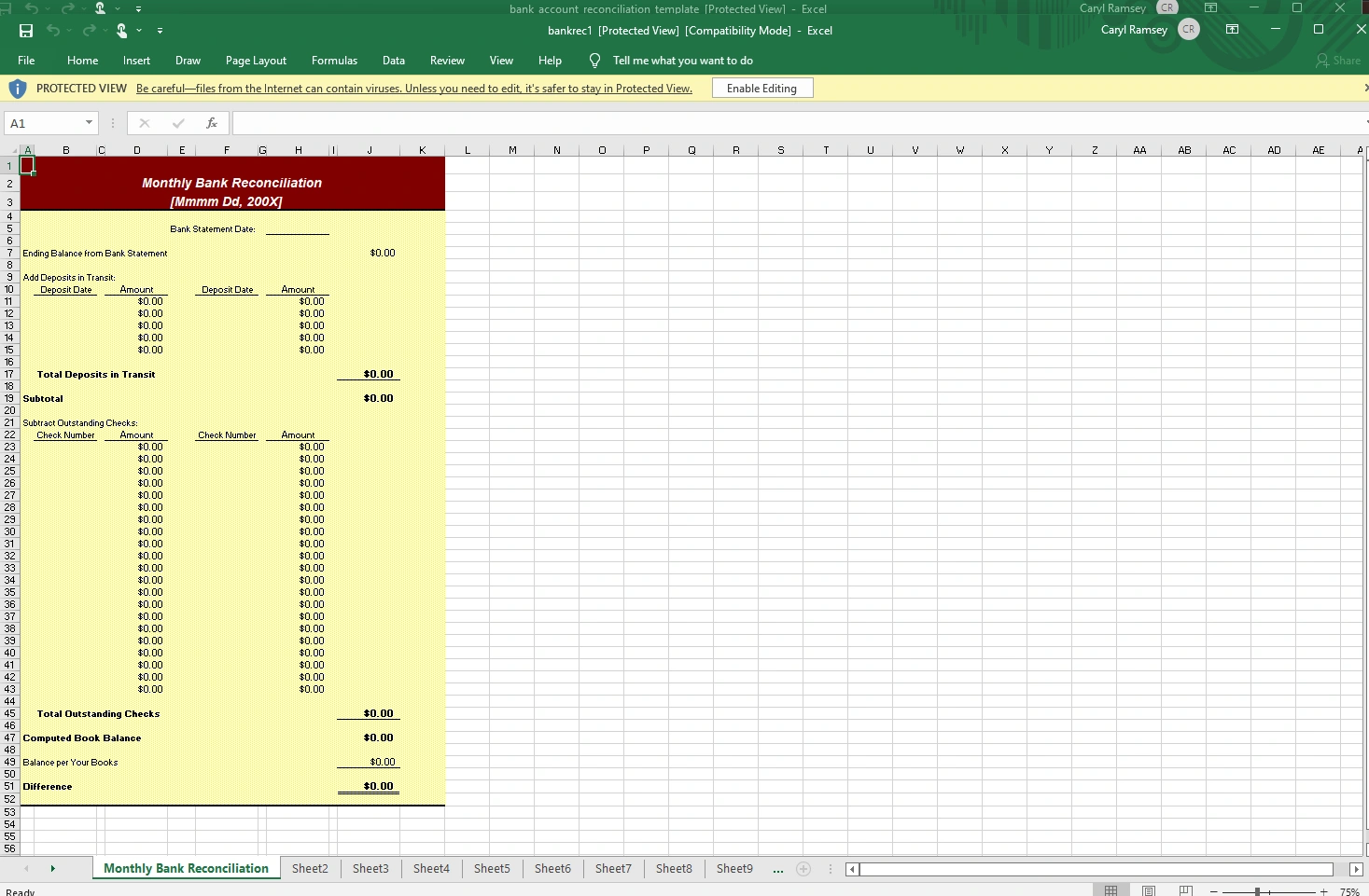 Monthly Bank Reconciliation Statement Worksheet by Wolters Kluwer