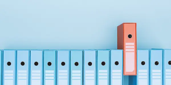 Example of an organized paper filing system with binders