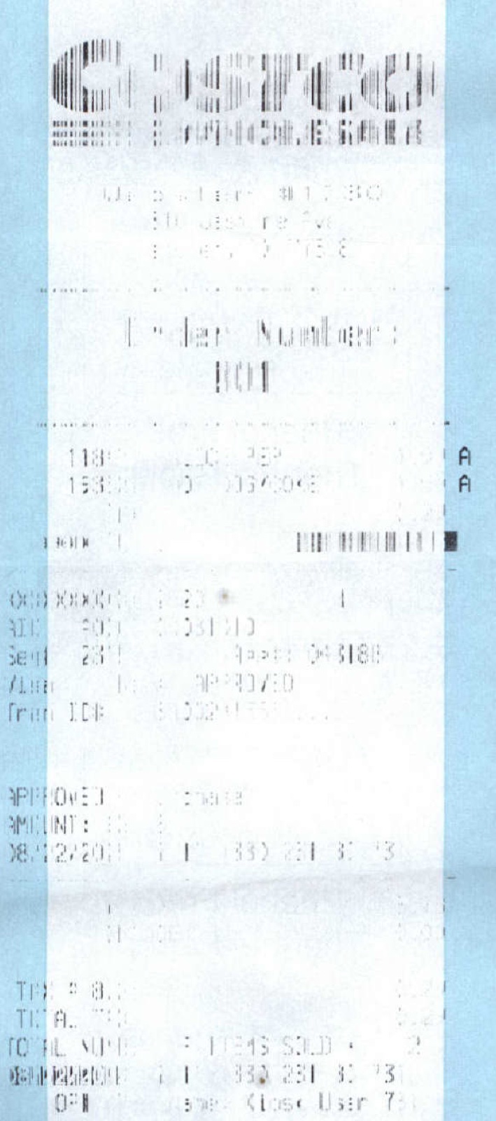 A real Costco receipt printed on thermal paper, faded almost completely blank.