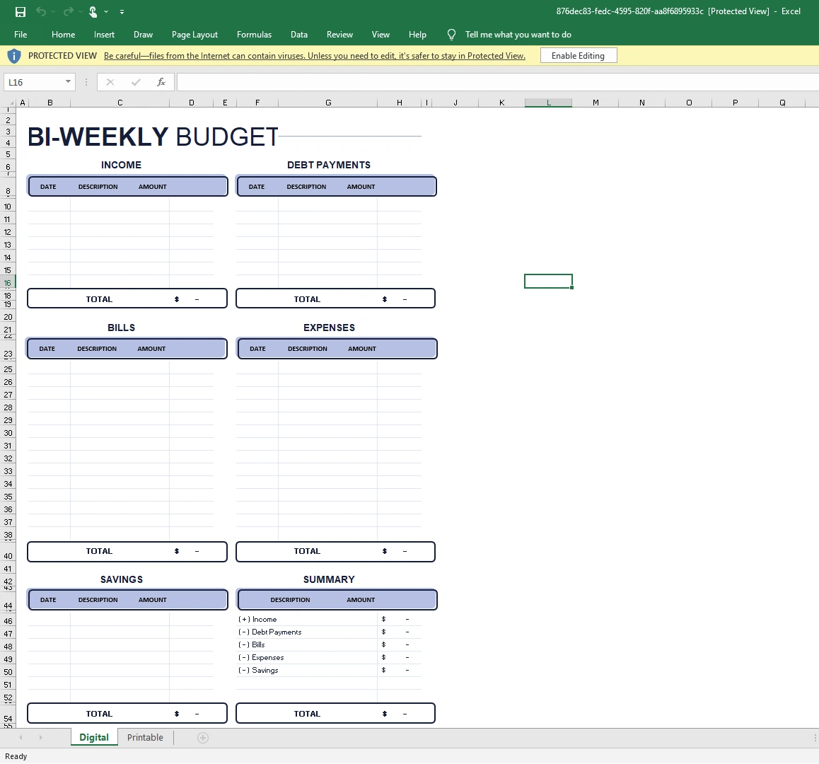  Bi-Weekly Excel Budget Template by Natalia Prokhorenko (GooDocs)