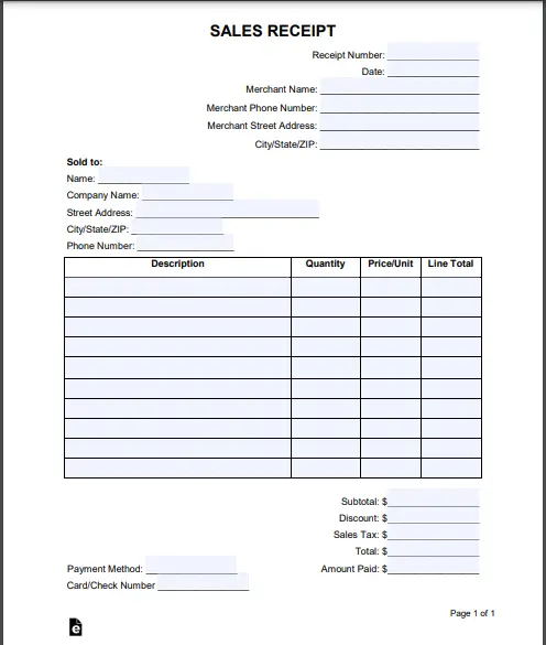 Sales receipt template by eForms