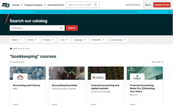 edX provides free bookkeeping courses on accounting and finance, accounting essentials and more