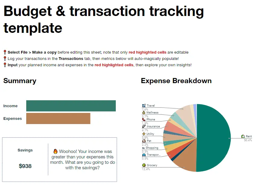 Google Sheet Budget & Transaction Tracking Template