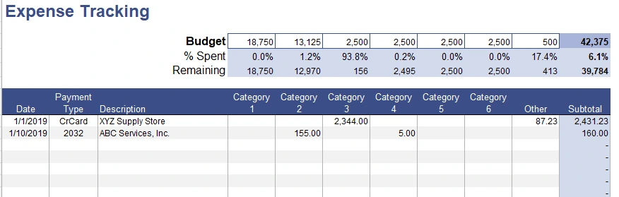 vertex32 Expense Tracking Spreadsheet for Excel