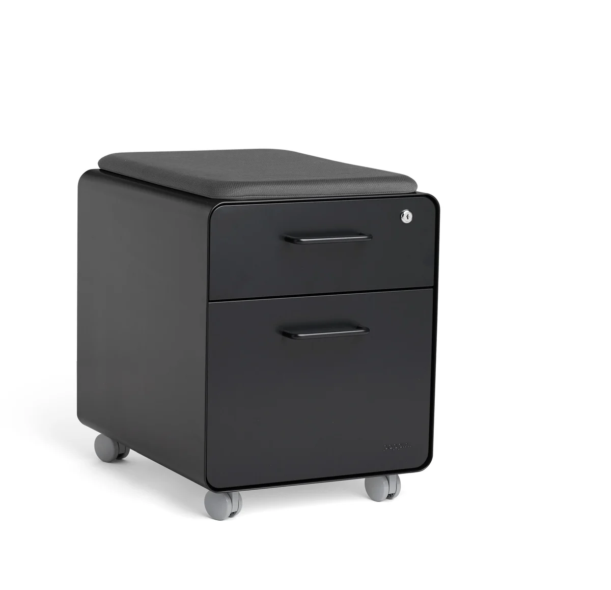 Mini stow file cabinet with casters and seat pad