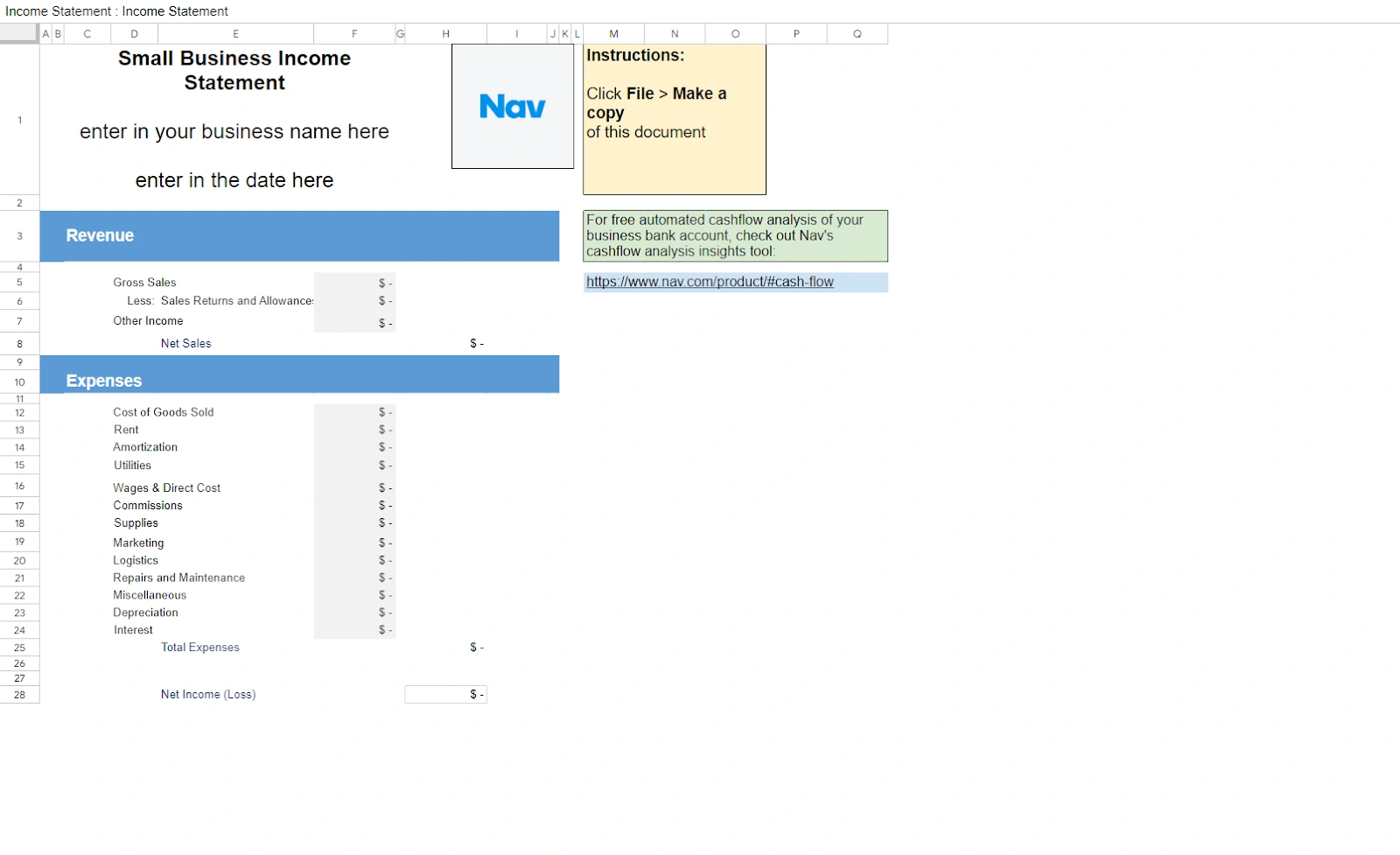 Income statement template