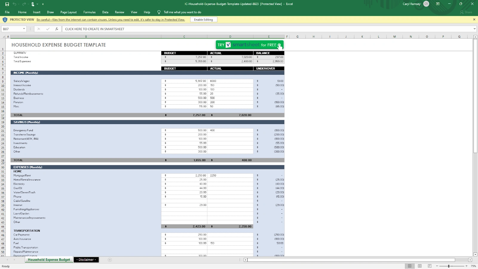 Household Expense Budget by Smartsheet