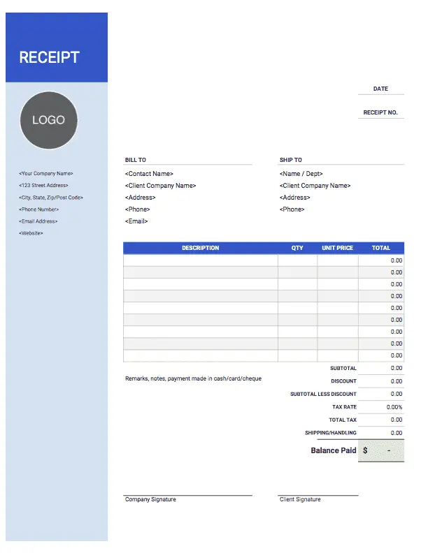 Sales receipt template by Invoice Simple