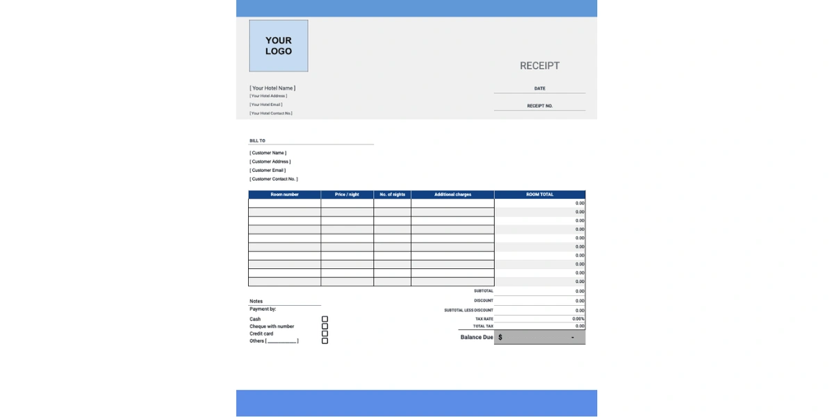 Hotel receipt template by Bookipi