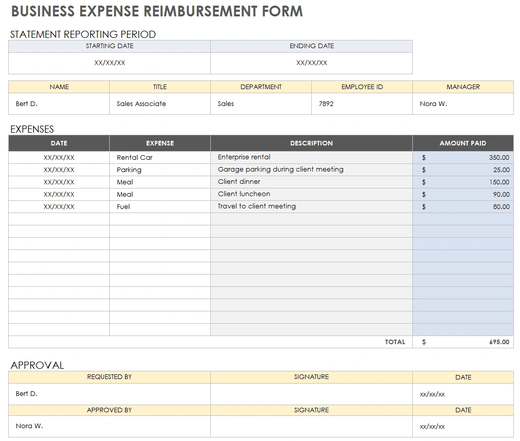 Business Expense Reimbursement Form by Smartsheet