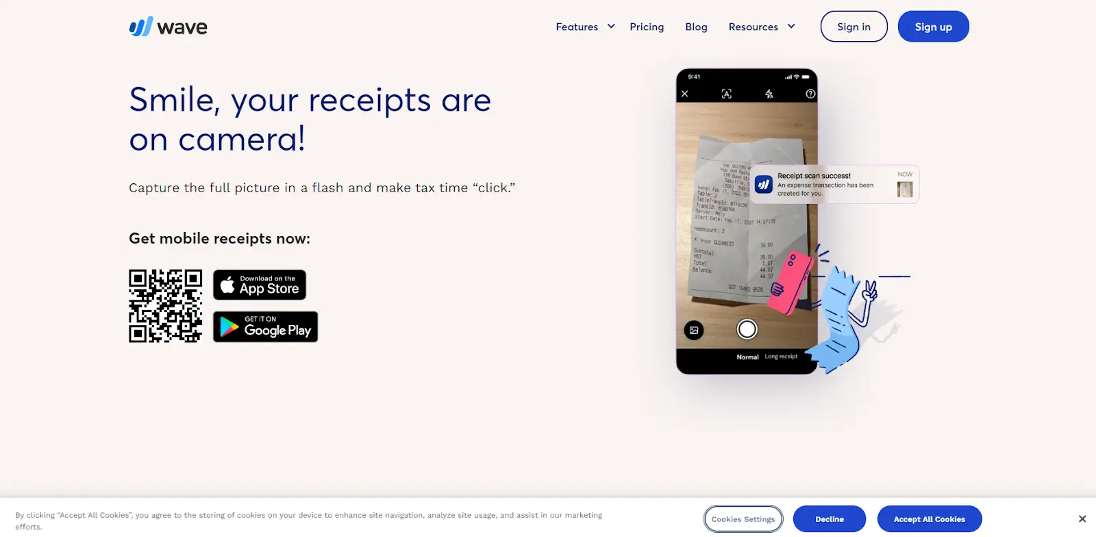 Wave’s mobile app allows users to scan and digitize receipts, automatically syncing them with their accounting records.