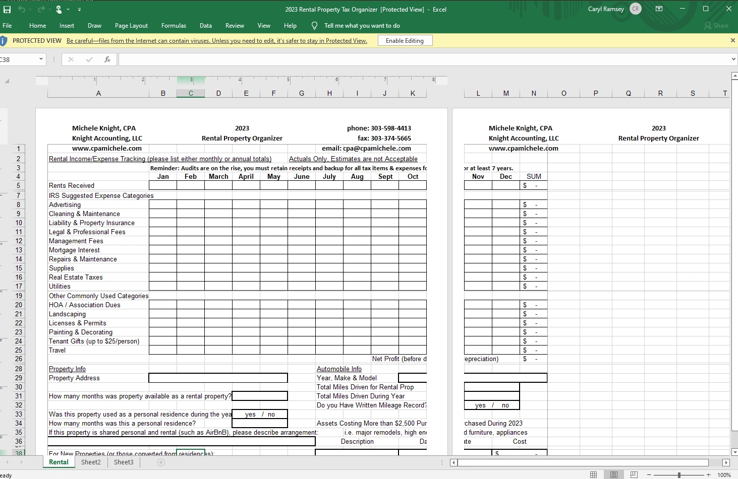 Rental Property Tax Organizer by Knight Accounting