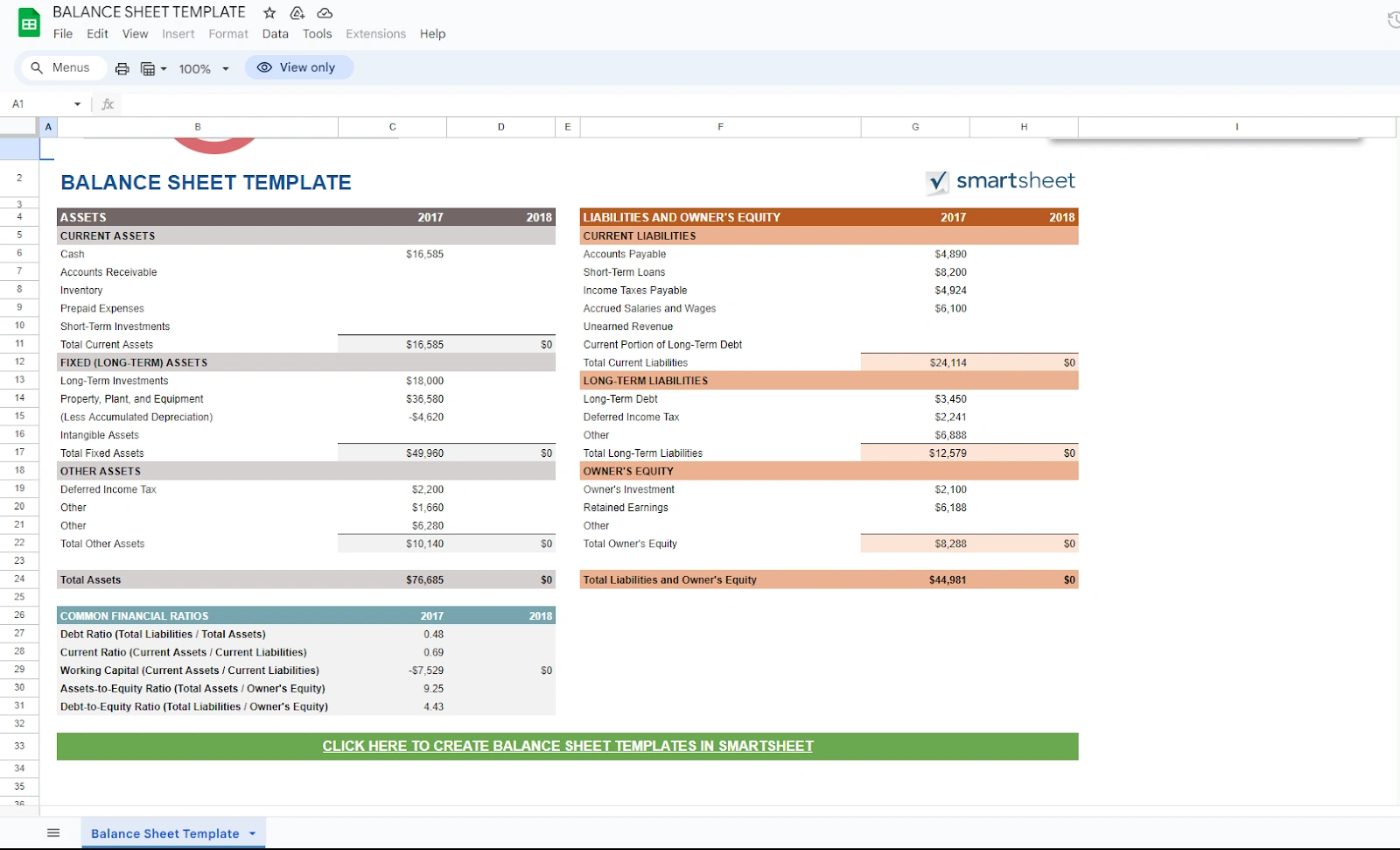 Balance sheet template