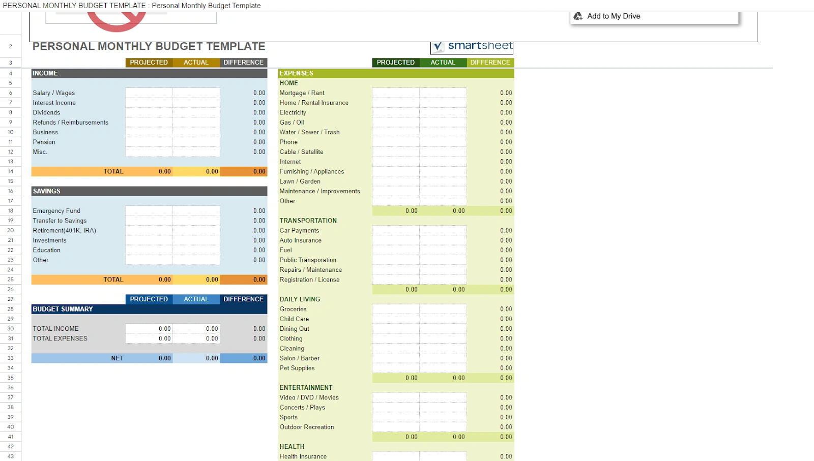 Budget template