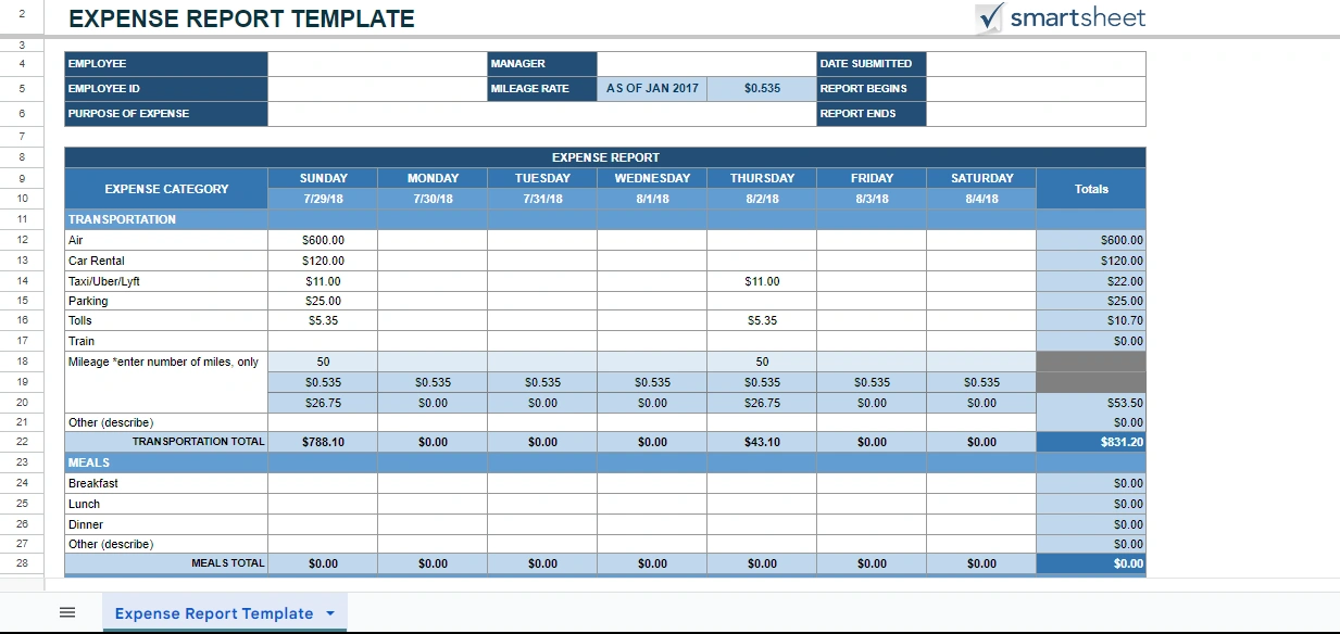 Expense report template