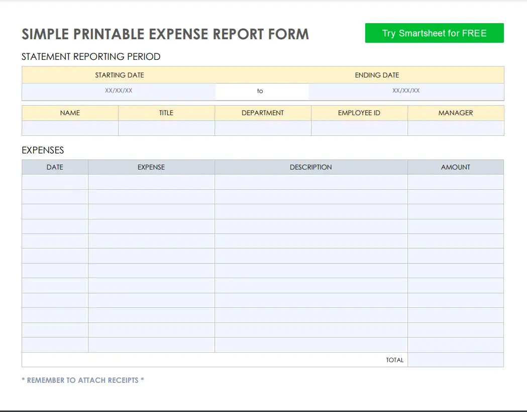 Smartsheet Expense Report Template