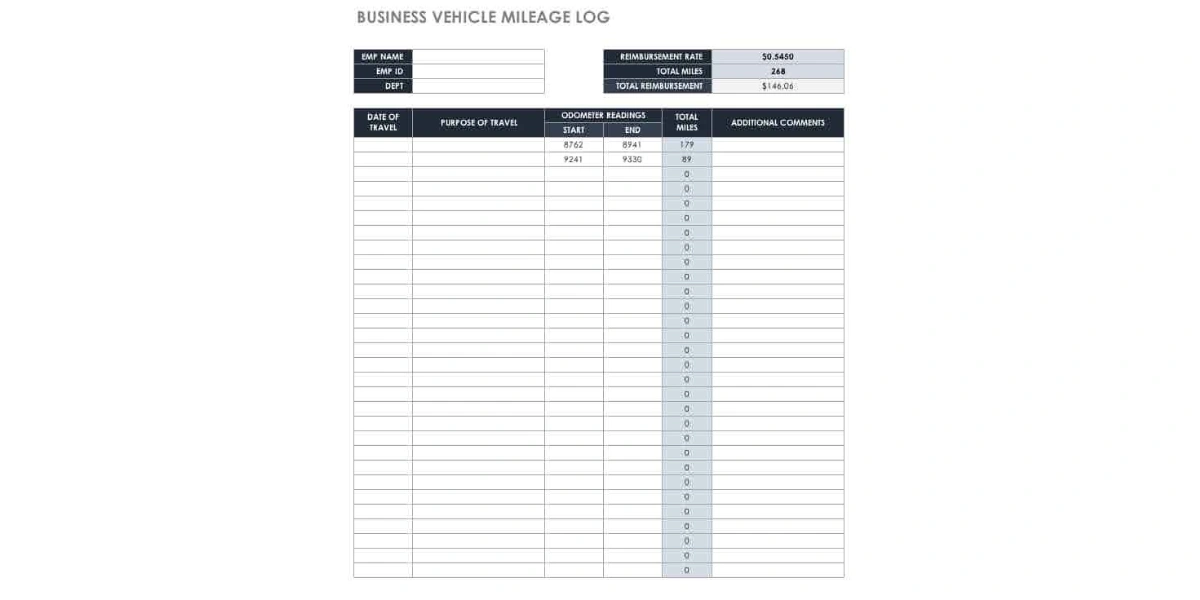 Business Vehicle Mileage Log by Smartsheet