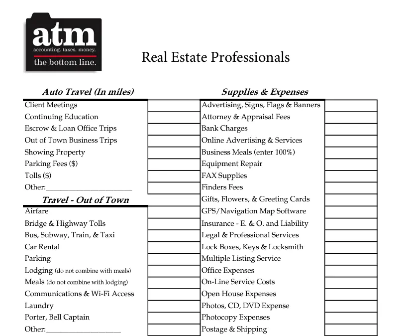 Real Estate Expense Worksheet from ATM