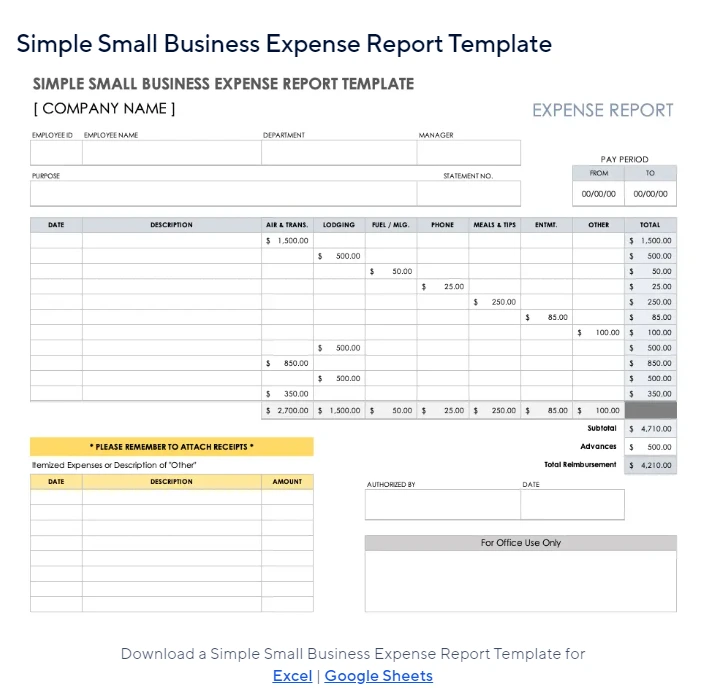 Smartsheet small business expense report template