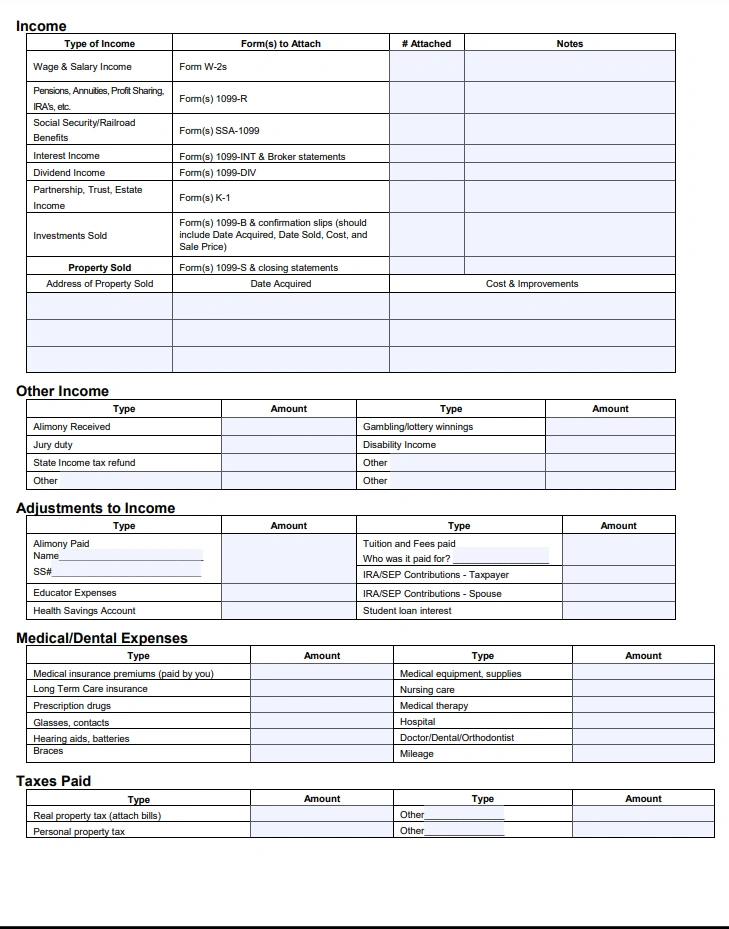 online tax organizer by Tax Pros Plus