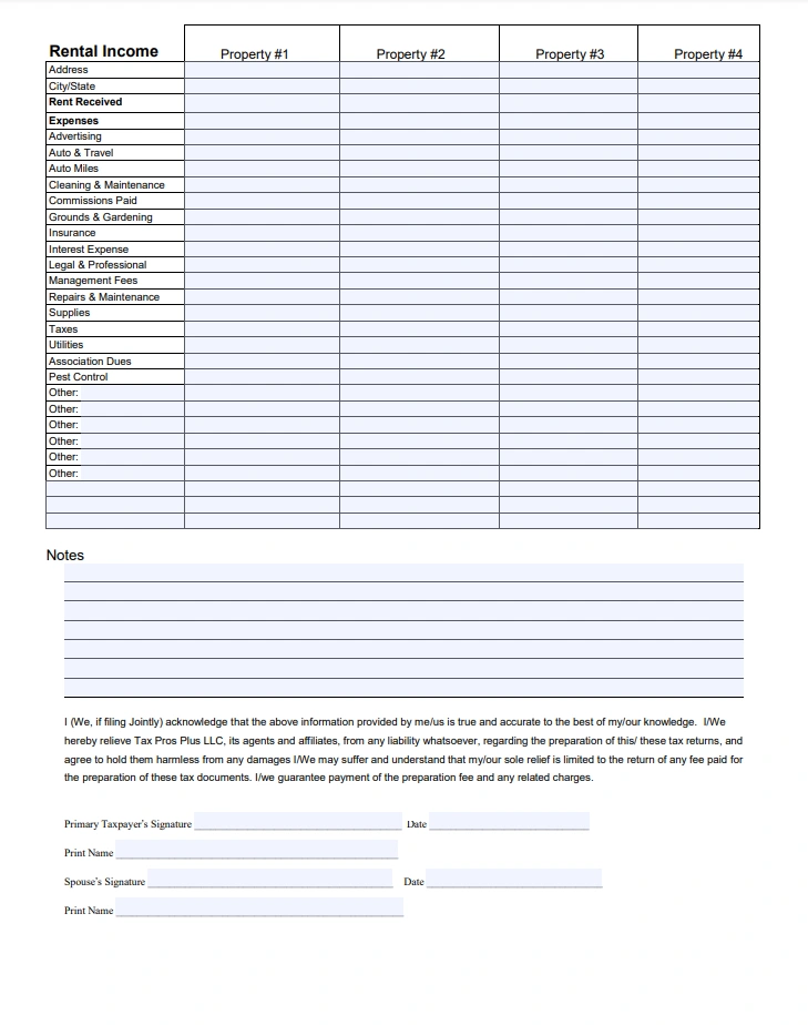 online tax organizer by Tax Pros Plus