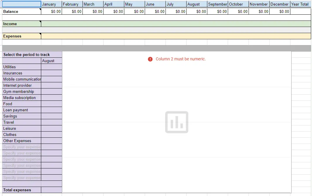 Personal Monthly Expense Tracker for Google Sheets