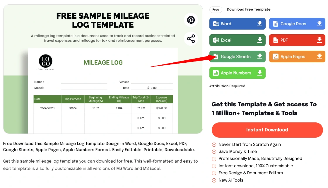 template.net mileage log