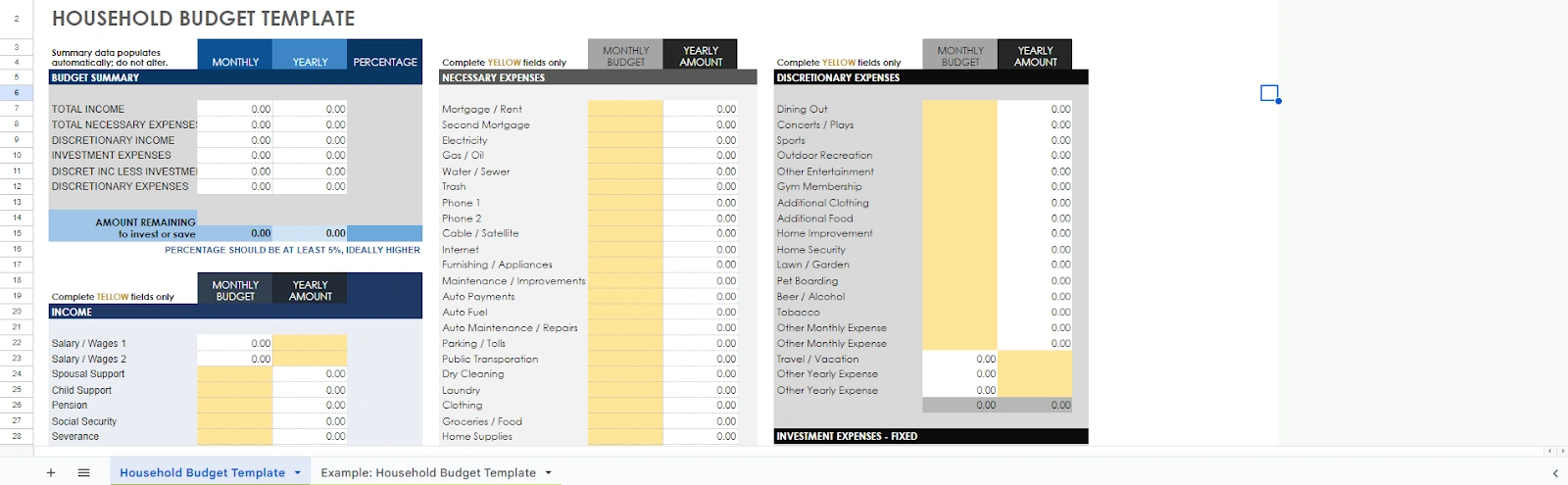 Household Budget Spreadsheet by Smartsheet