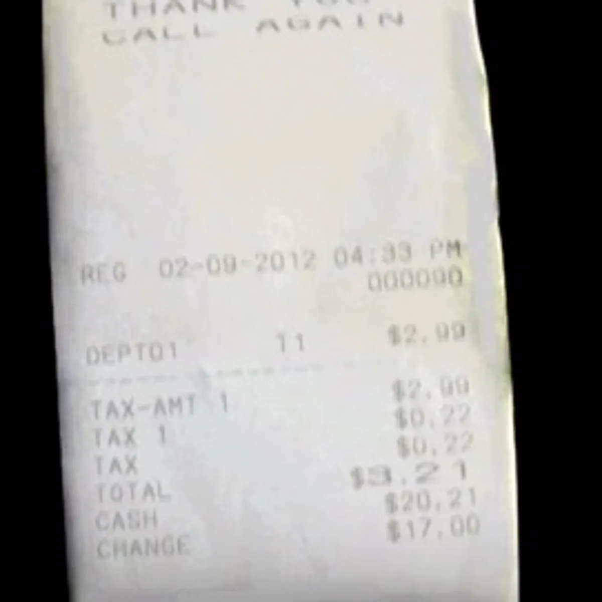 Faded receipt example