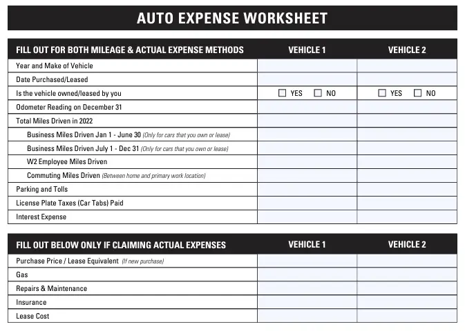 Fox Tax Service's Auto Expense Worksheet