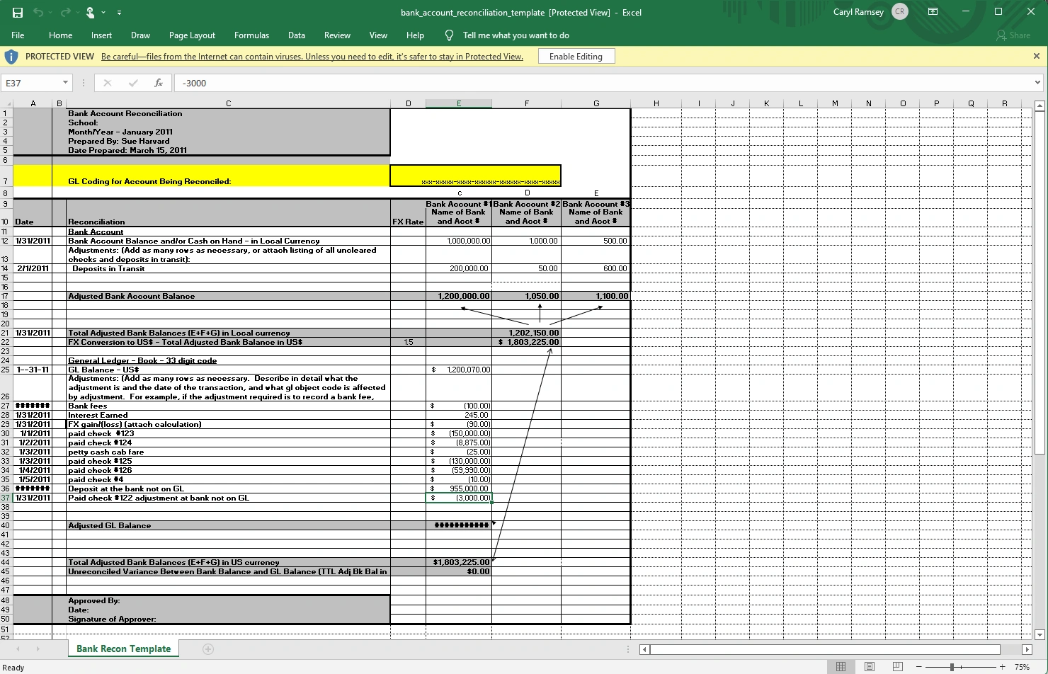 Bank Reconciliation Statement Template by Harvard University