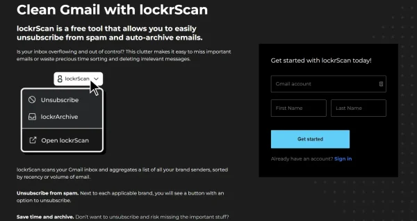 LockrScan is designed for cleaning your Gmail of spam and auto-archiving important emails.