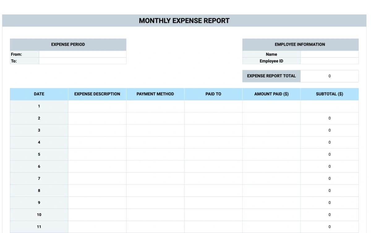 Monthly Expense Report Template by Clockify