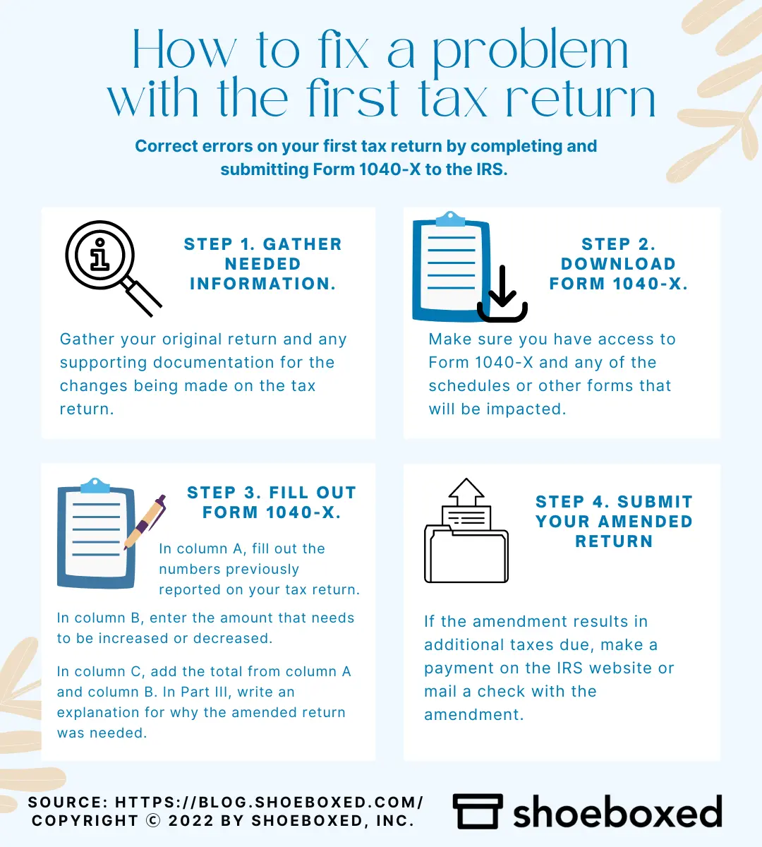 Step-by-step on how to fix a problem with the first tax return