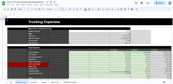 Trucking expenses spreadsheet template by Spreadsheet Point