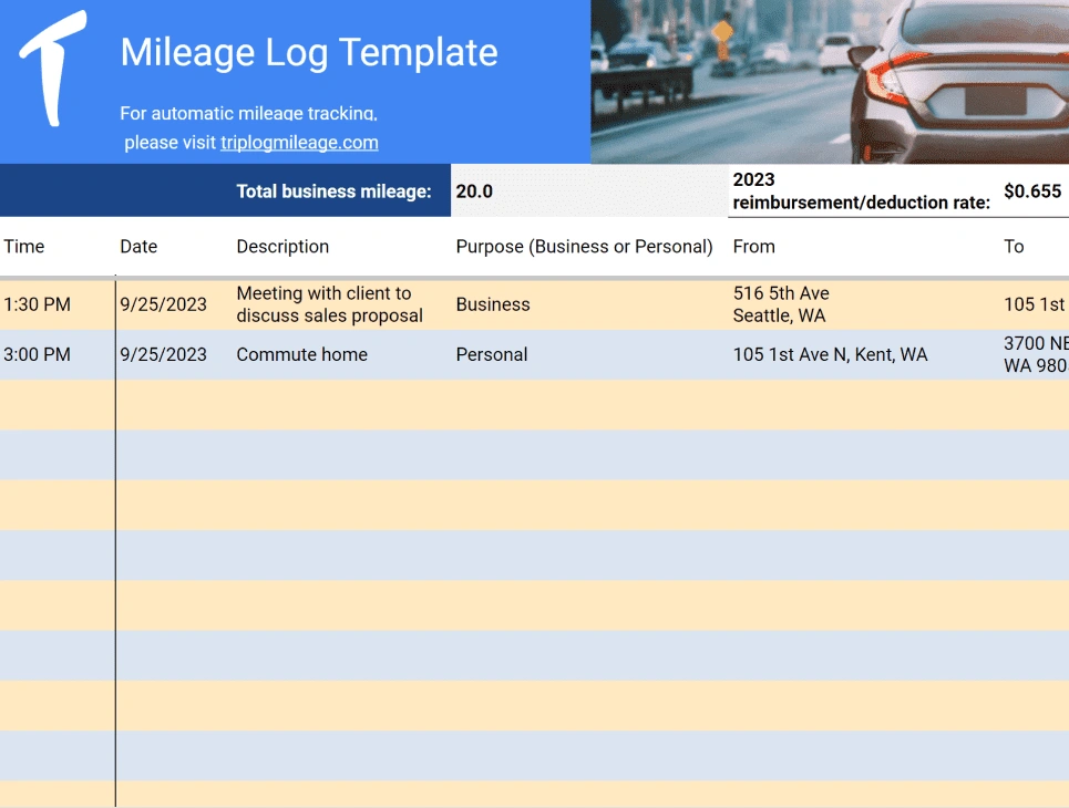 Printable Mileage Log Templates by TripLog