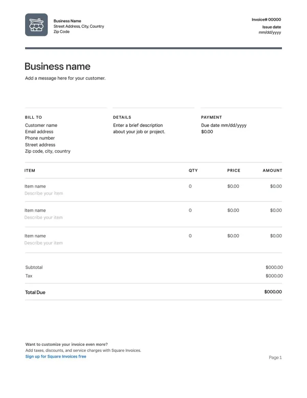 Business invoice example, Square Invoices