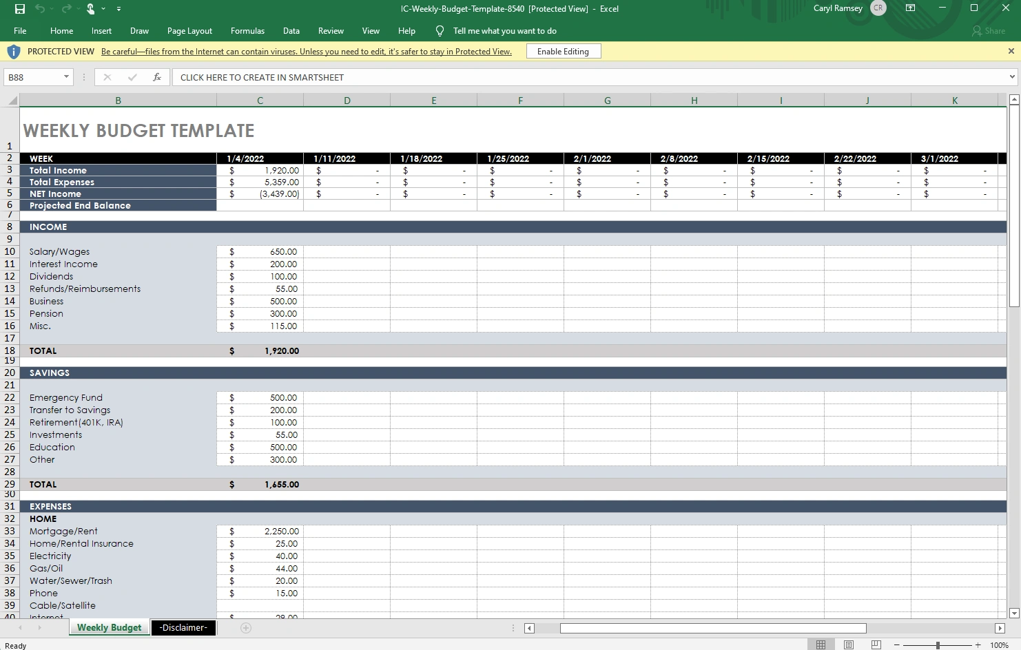  Excel Weekly Spending Tracker Template by Smartsheet