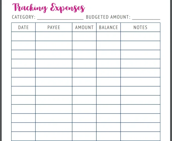 Tracking Expenses page from Abby Organizes