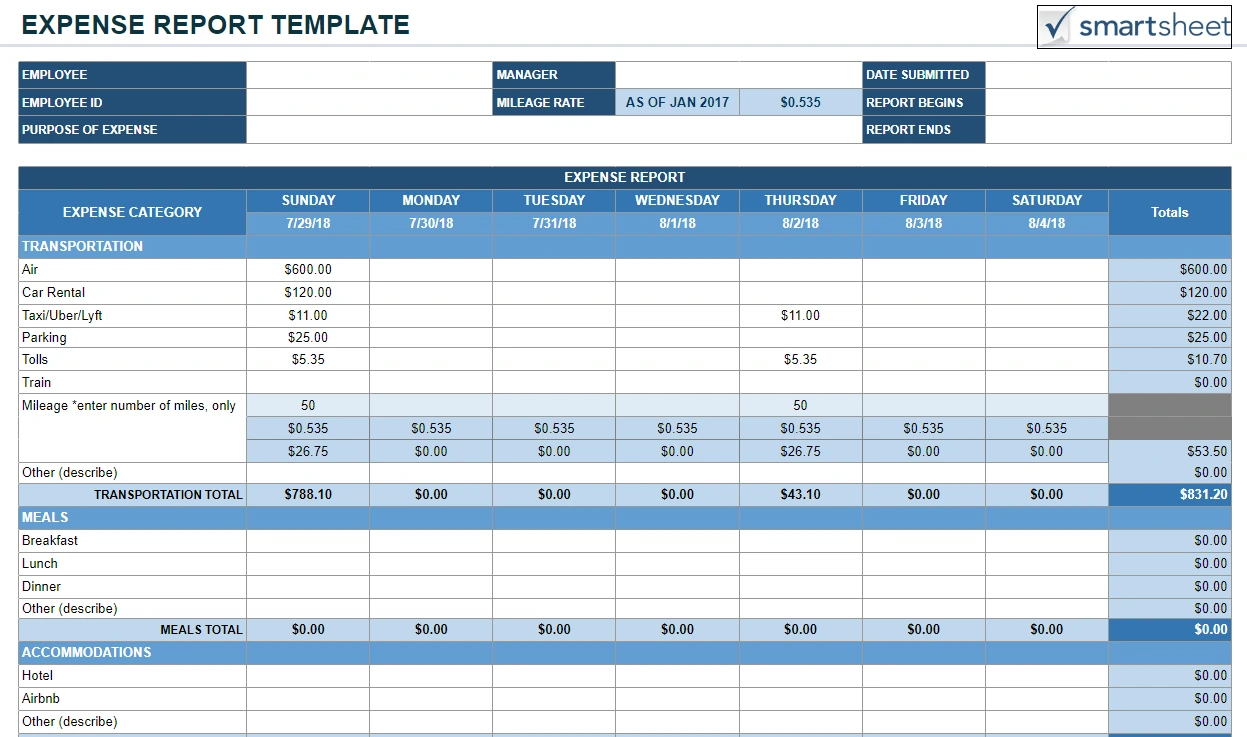 Expense Report Templaet by smartsheet