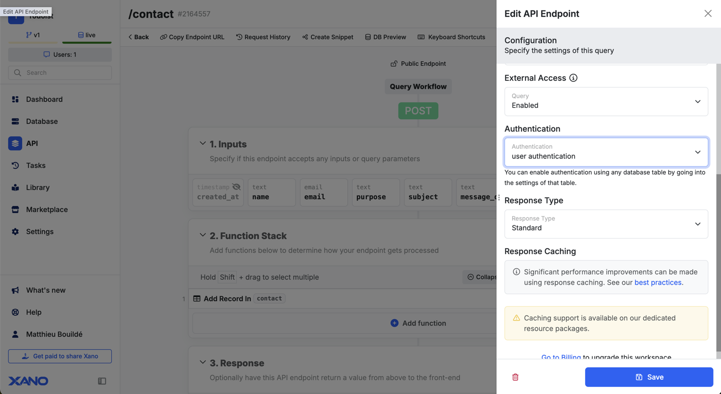 Sécuriser un endpoint sur Xano