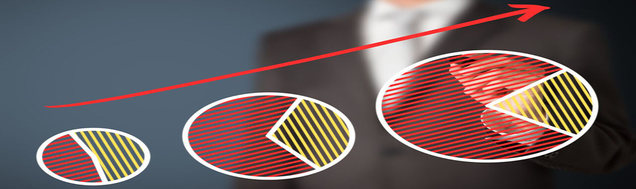 Trois diagrammes circulaires montrant une évolution positive