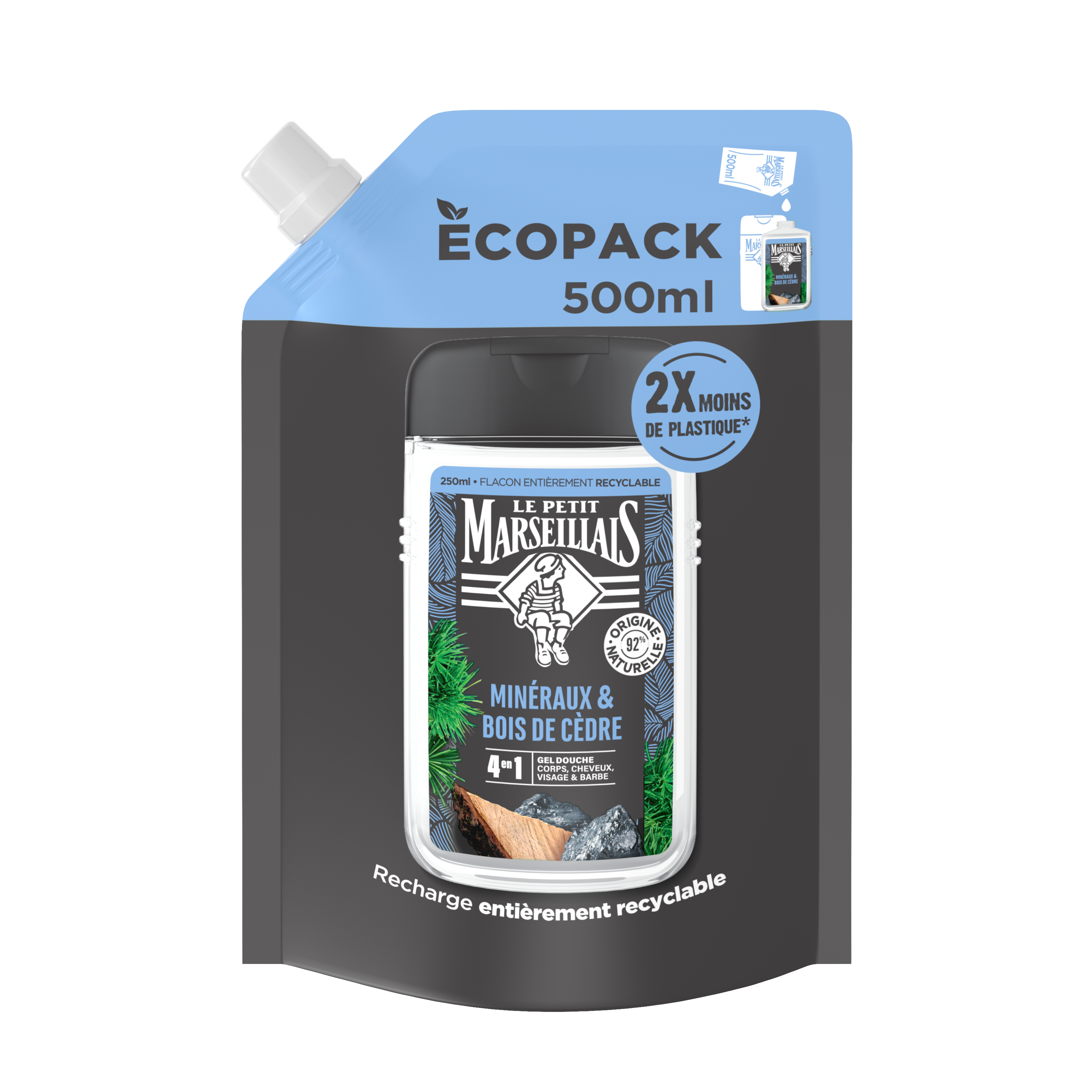 Bouteille de gel douche homme Le Petit Marseillais aux Minéraux et Bois de Cèdre