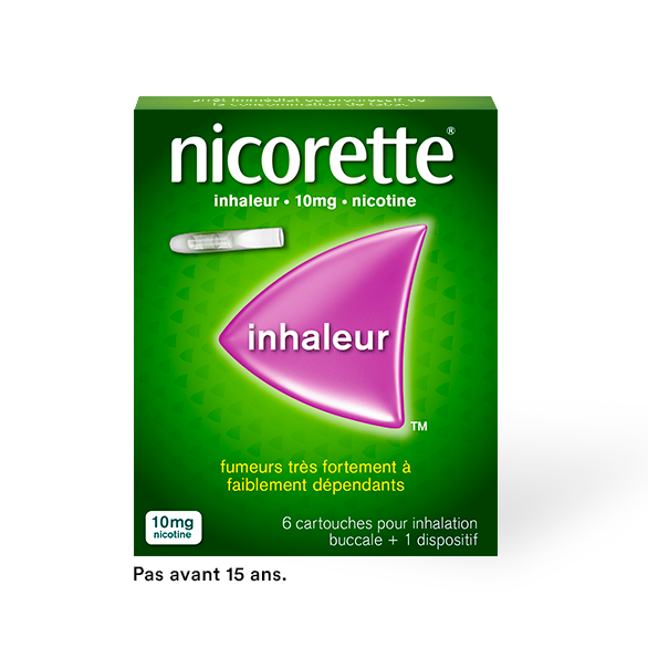 Photo d'un pack inhaleur Nicorette avec 6 cartouches