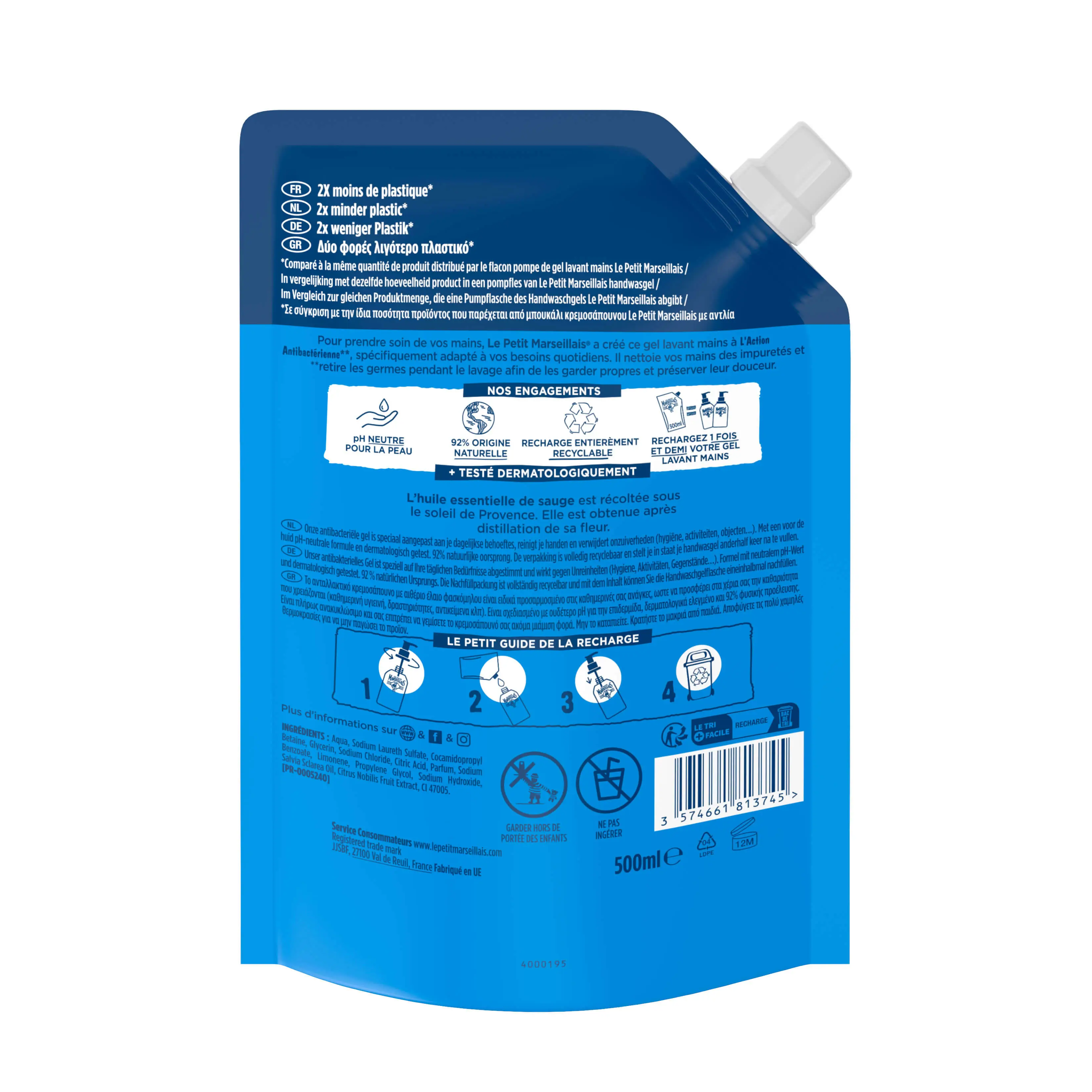 RECHARGE GEL LAVANT MAINS – ACTION ANTIBACTÉRIENNE ​